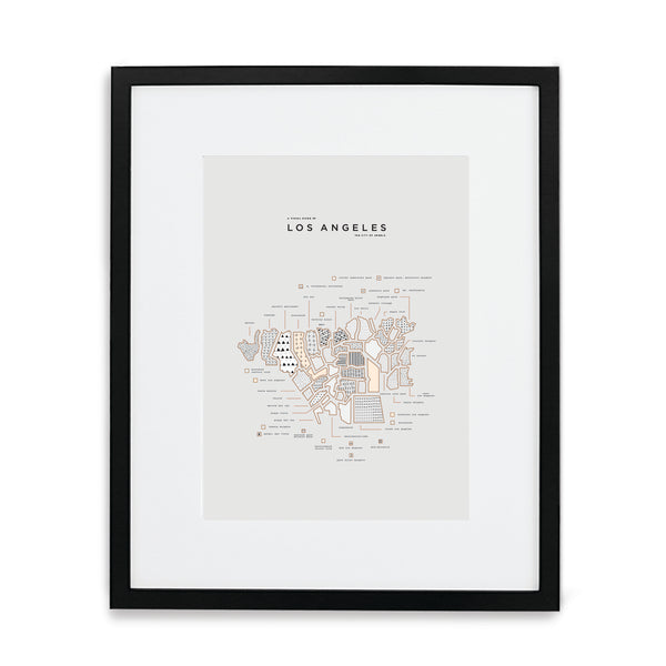 Los Angeles Map Print - Black Frame With Mat