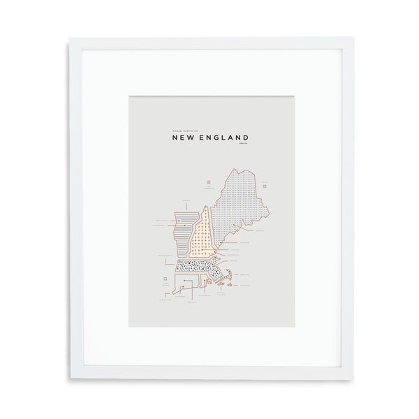 New England Map Print - White Frame With Mat