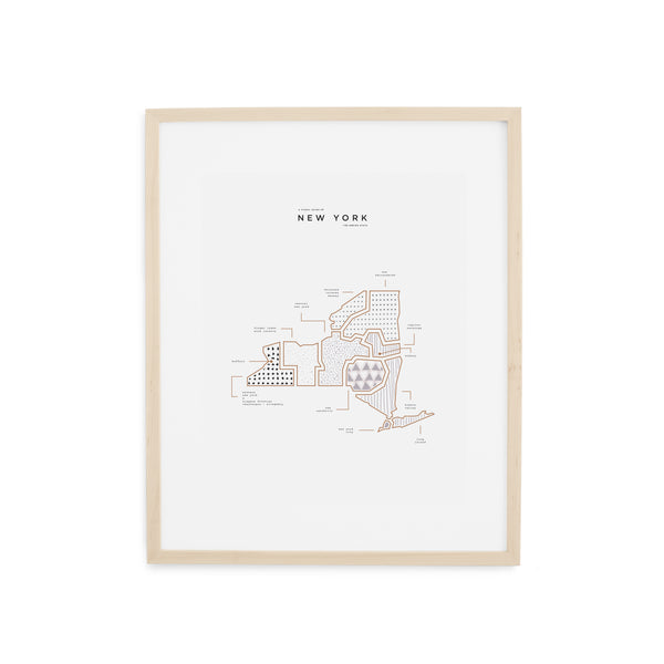 New York Map Print - Wood Frame With Mat
