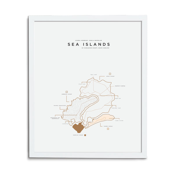 Sea Islands Map Print - White Frame