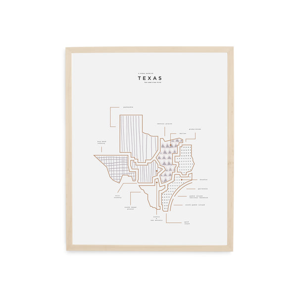 Texas State Print - Wood Frame WIth Mat