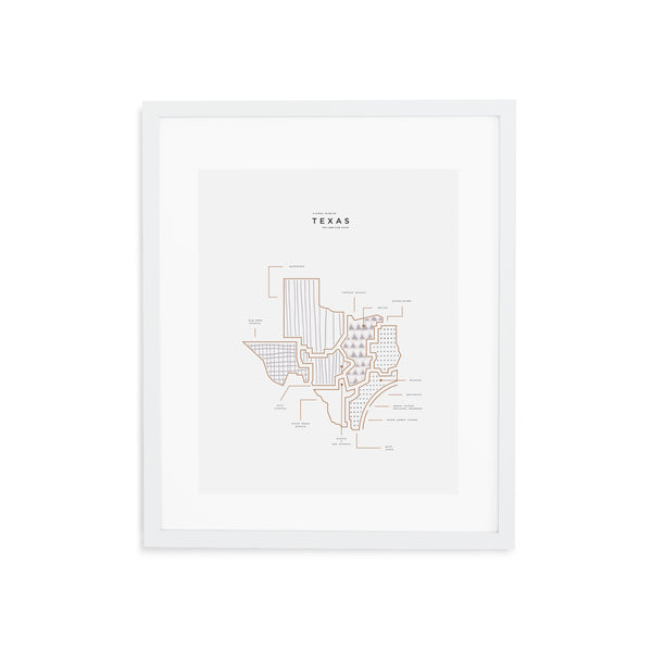 Texas State Print - White Frame With Mat