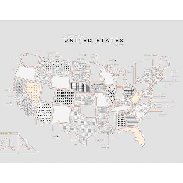 US Map Letterpress Print