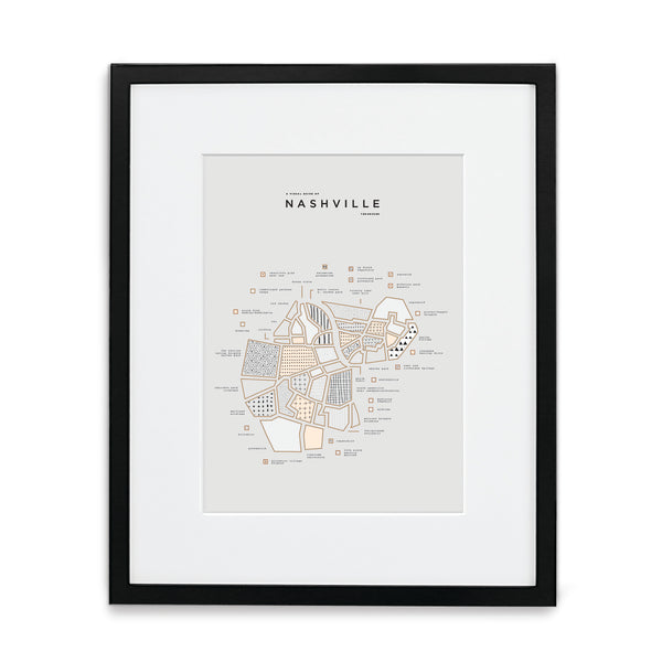Nashville Map Print - Black Frame With Mat