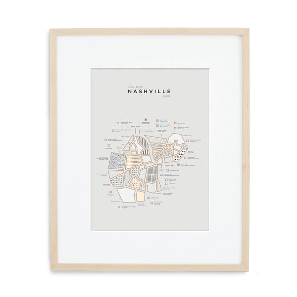 Nashville Map Print - Wood Frame With Mat