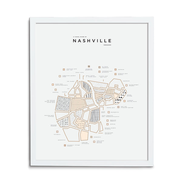 Nashville Map Print - White Frame