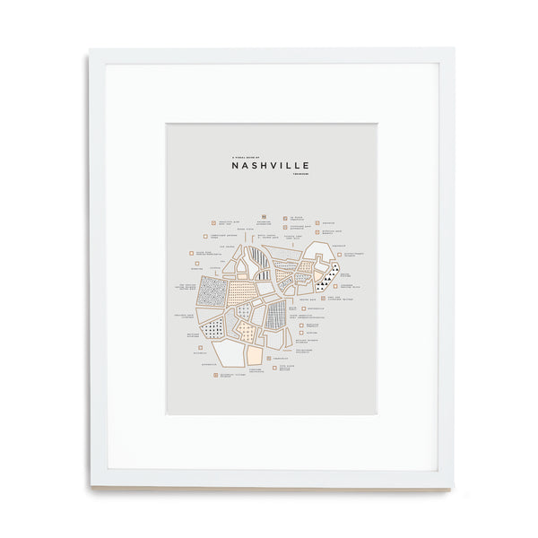 Nashville Map Print - White Frame With Mat