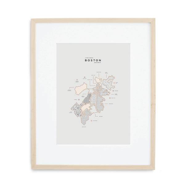 Boston Map City Print - Wood Frame - Wood Mat