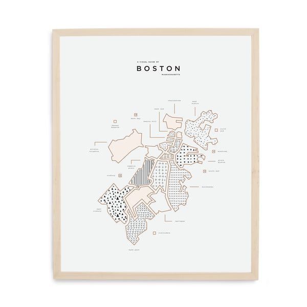 Boston Map City Print - Wood Frame