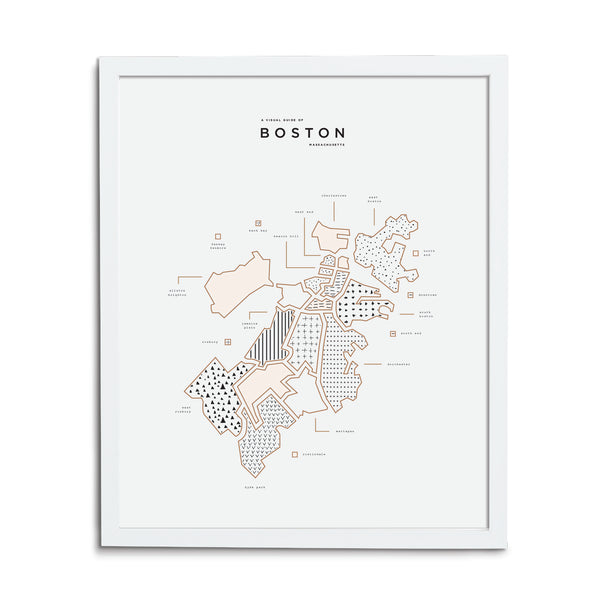 Boston Map City Print - White Frame