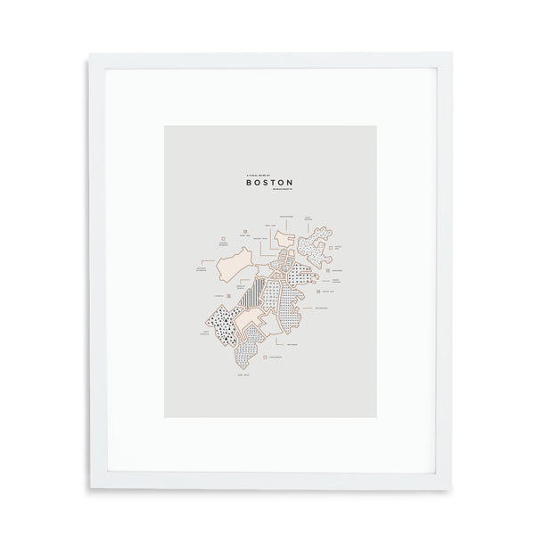 Boston Map City Print - White Frame - White Mat