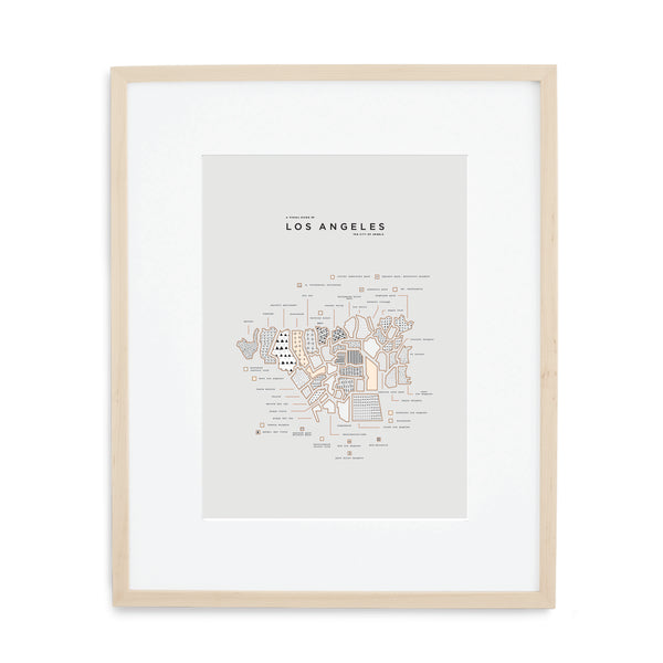 Los Angeles Map Print - Wood Frame WIth Mat