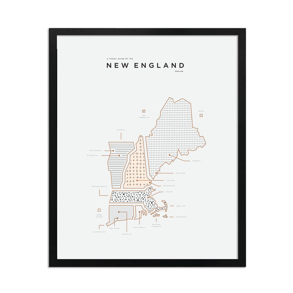 New England Map Print - Black Frame