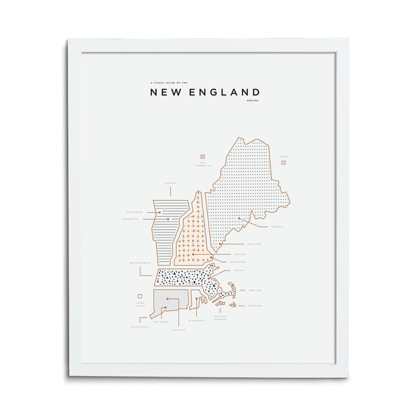 New England Map Print - White Frame