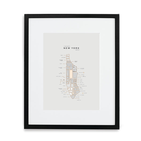 New York City Map Print - Black Frame With Mat