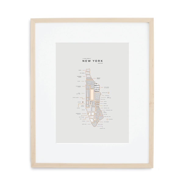 New York City Map Print - Wood Frame With Mat