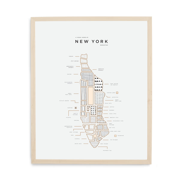 New York City Map Print - Wood Frame