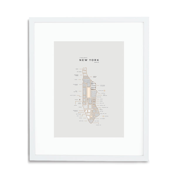 New York City Map Print - White Frame With Mat