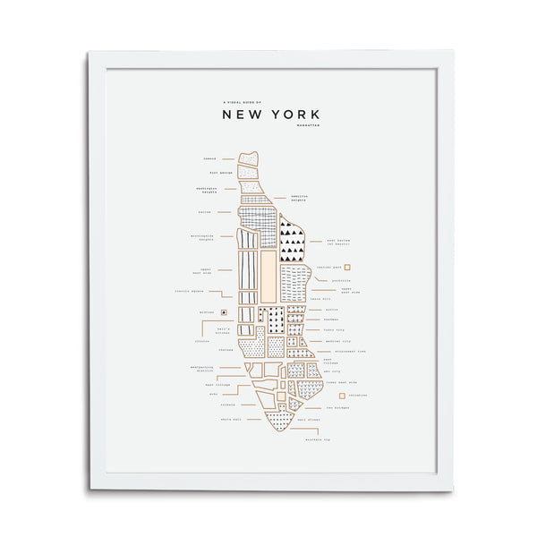 New York City Map Print - White Frame