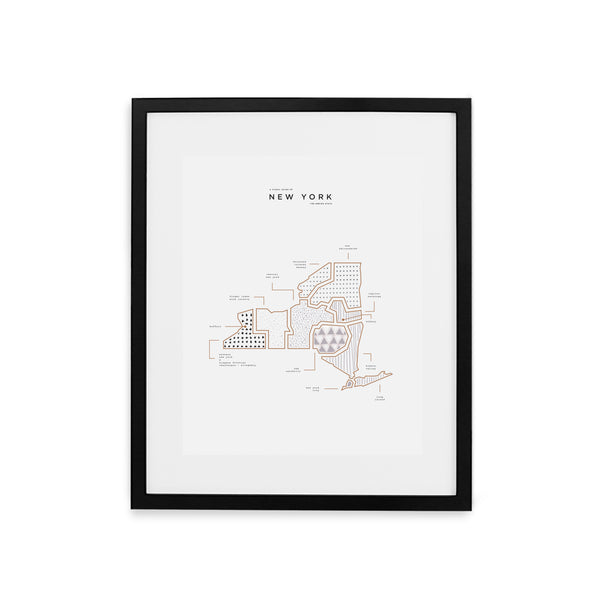 New York Map Print - Black Frame With Mat