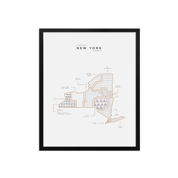 New York Map Print - Black Frame