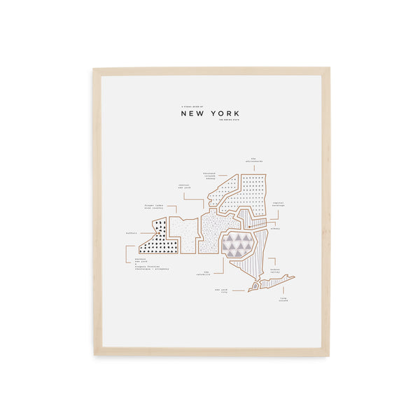 New York Map Print - Wood Frame