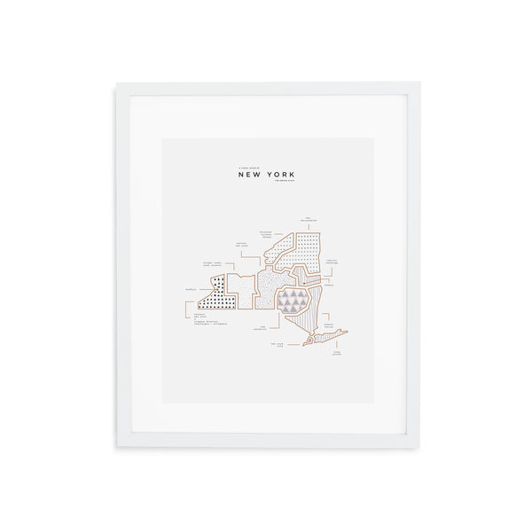 New York Map Print - White Frame With Mat