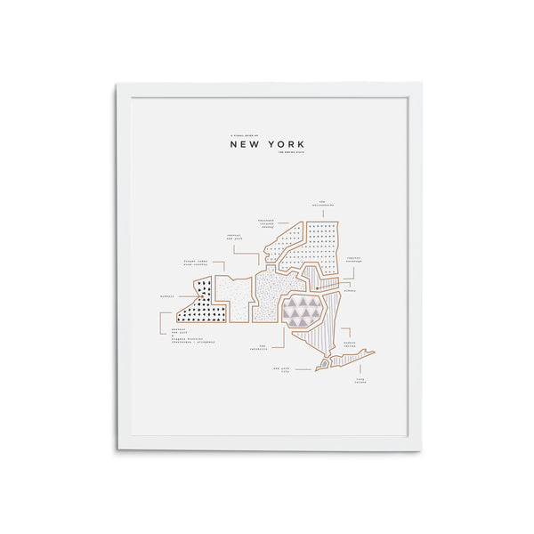New York Map Print - White Frame