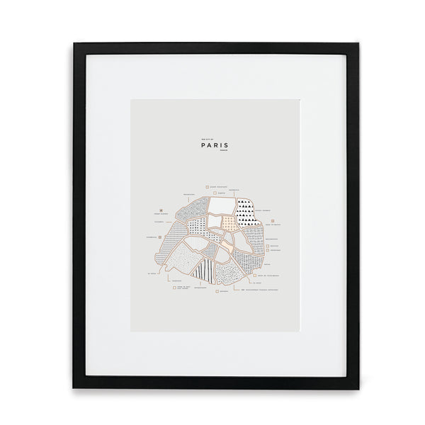 Paris Map Print - Black Frame With Mat