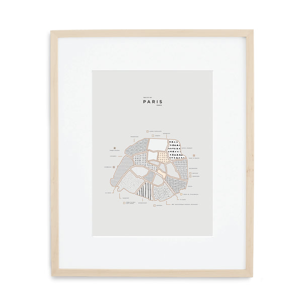 Paris Map Print - Wood Frame With Mat