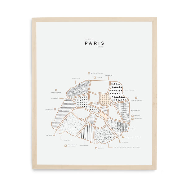 Paris Map Print - Wood Frame