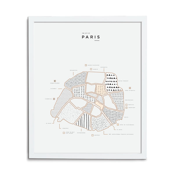Paris Map Print - White Frame