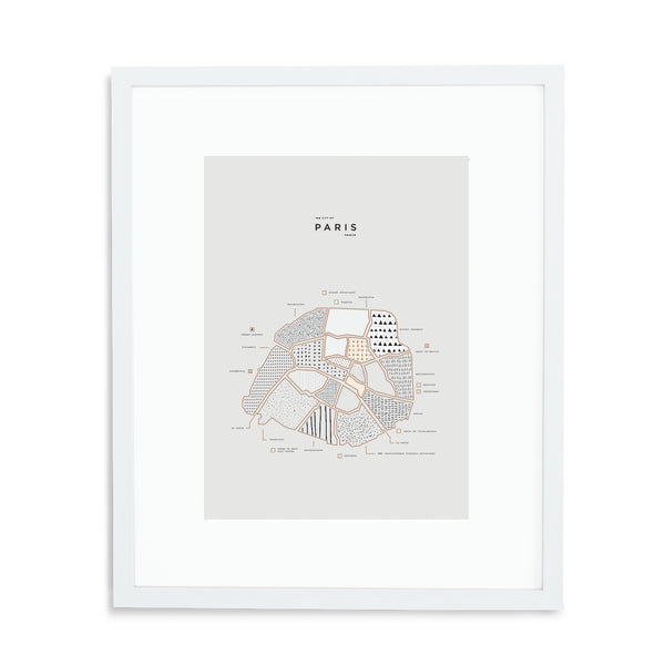 Paris Map Print - White Frame With Mat