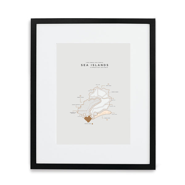 Sea Islands Map Print - Black Frame With Mat