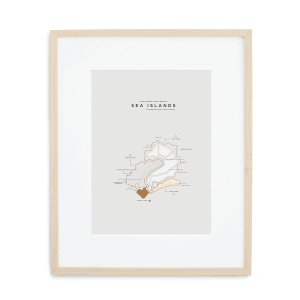 Sea Islands Map Print - Wood Frame With Mat