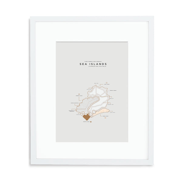 Sea Islands Map Print - White Frame With Mat