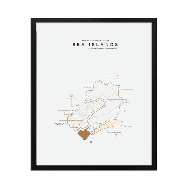 Sea Islands Map Print - Black Frame