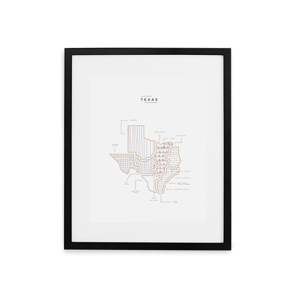 Texas State Print - Black Frame With Mat