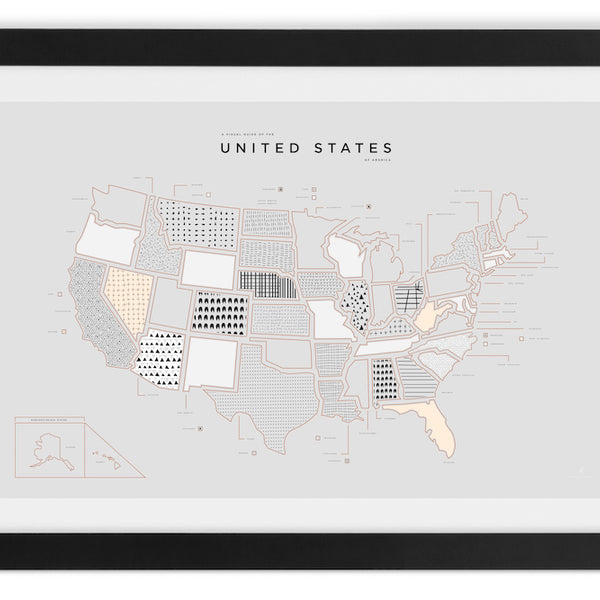 United States Letterpress Print - Black Frame With Mat