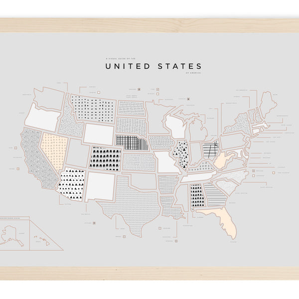 United States Letterpress Print - Wood Frame