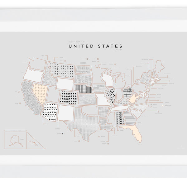United States Letterpress Print - White Frame With Mat