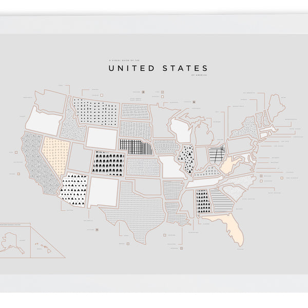 United States Letterpress Print - White Frame 